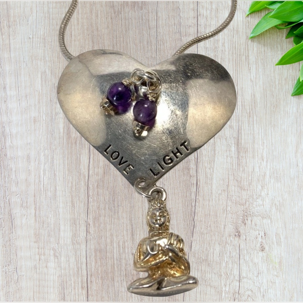 Carole Meltzer Sterling Silver Heart Jade & Amethyst Toggle Necklace, 18”-20” - Picture 2 of 6